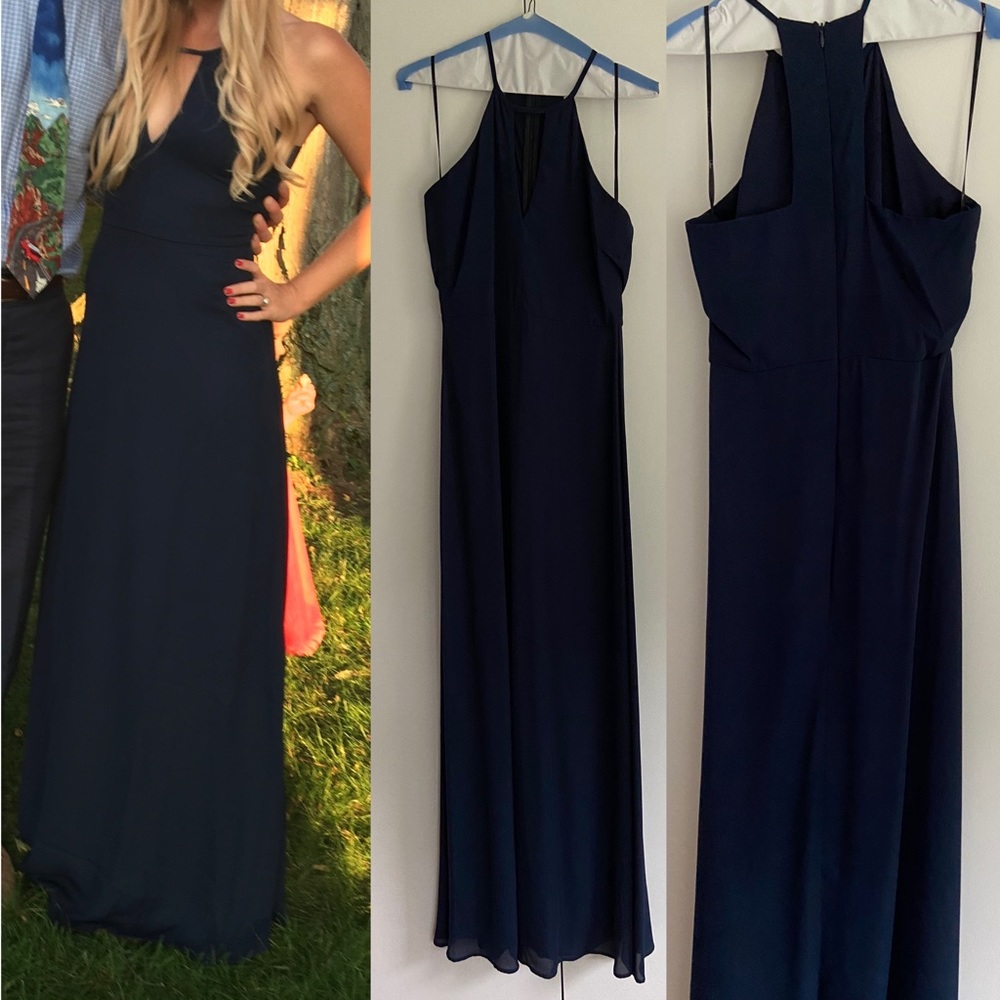 Lulus navy blue chiffon maxi dress